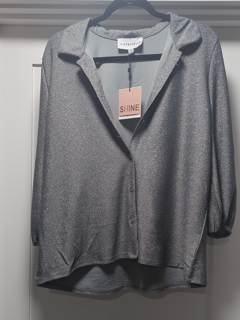 Alex & Parker Silver Sparkle Button-Front Women's Top
